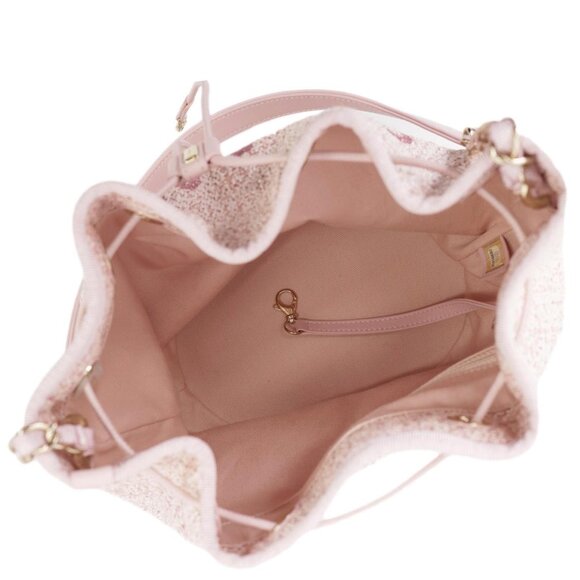 Chanel  Deauville Lurex Boucle Drawstring Bag Pink - Picture 12 of 14